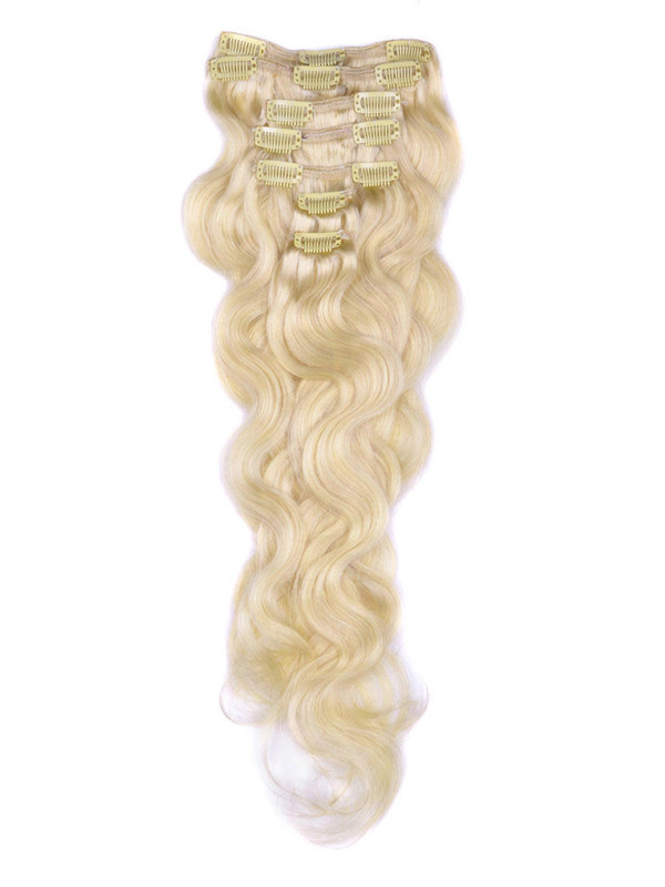 Bleach White Blonde(#613) Deluxe Body Wave Clip i Human Hair Extensions 7 stk. 1