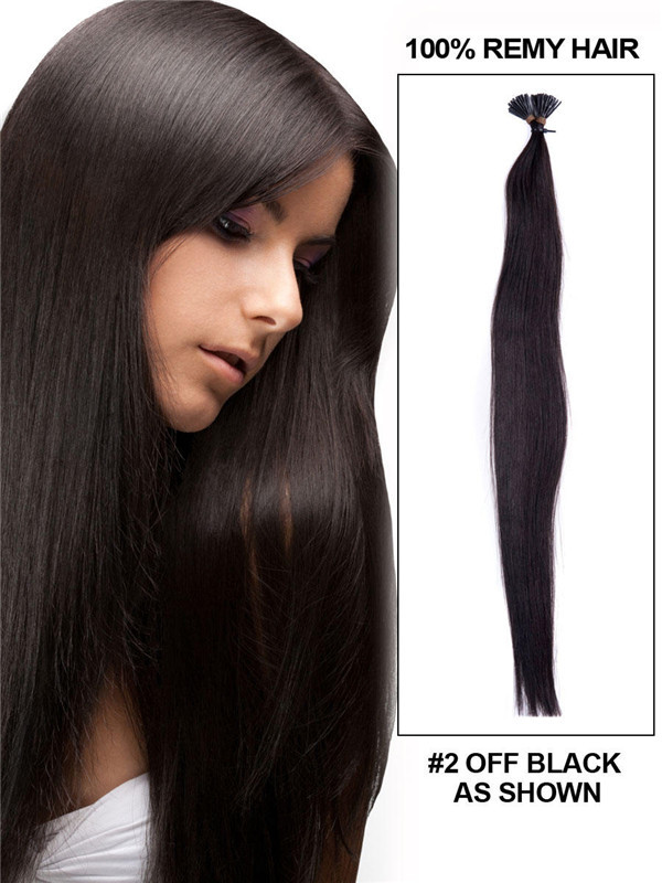50 Stuk Silky Straight Remy Stick Tip/I Tip Hair Extensions Natuurlijk Zwart (#1B) 0