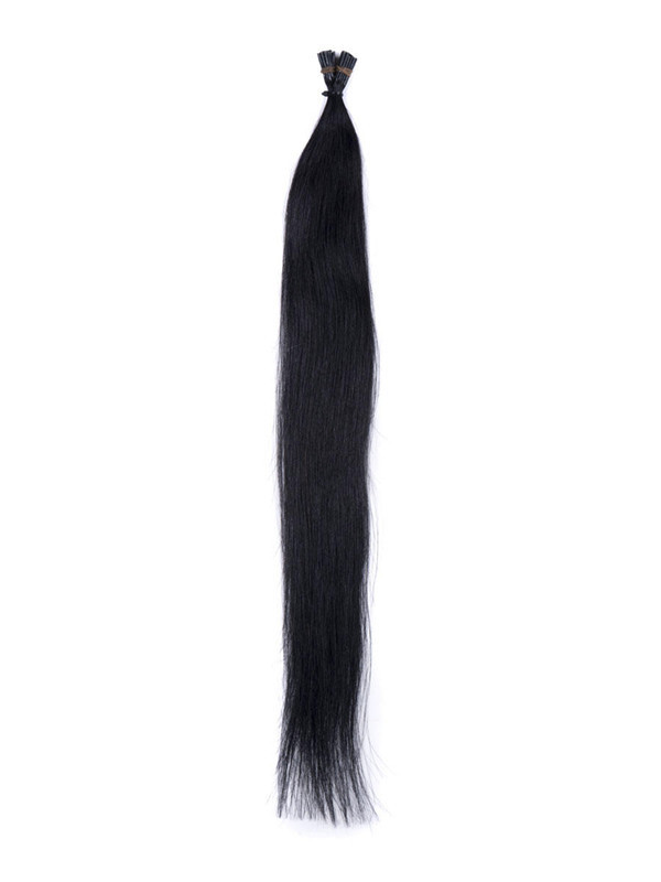 50 шт. Шелковистая прямая палочка с наконечником / I наконечник Remy Hair Extensions Jet Black (# 1) 0