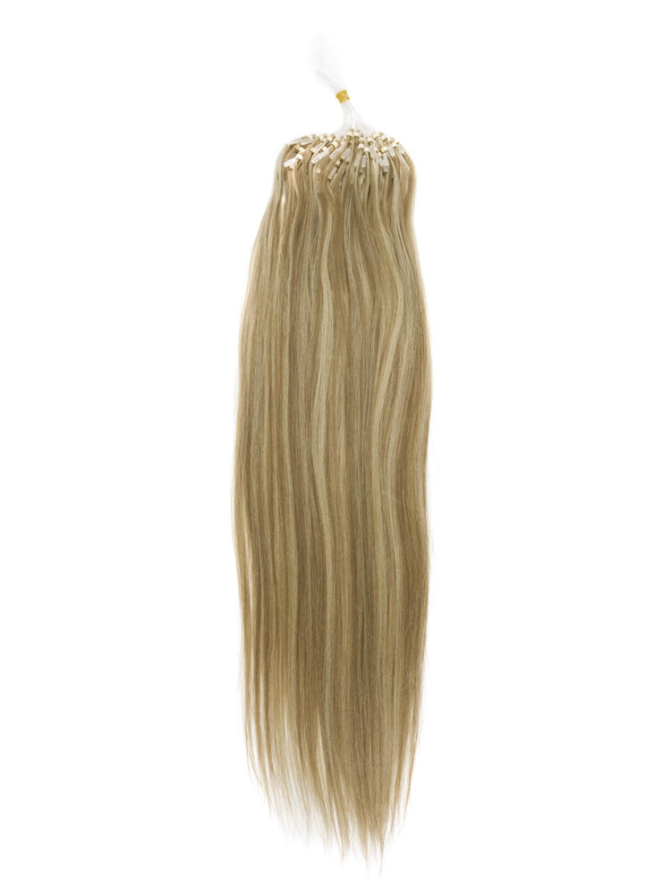 Extensões de cabelo Remy Micro Loop 100 fios lisos sedosos castanho dourado/loiro (#F12/613) 0