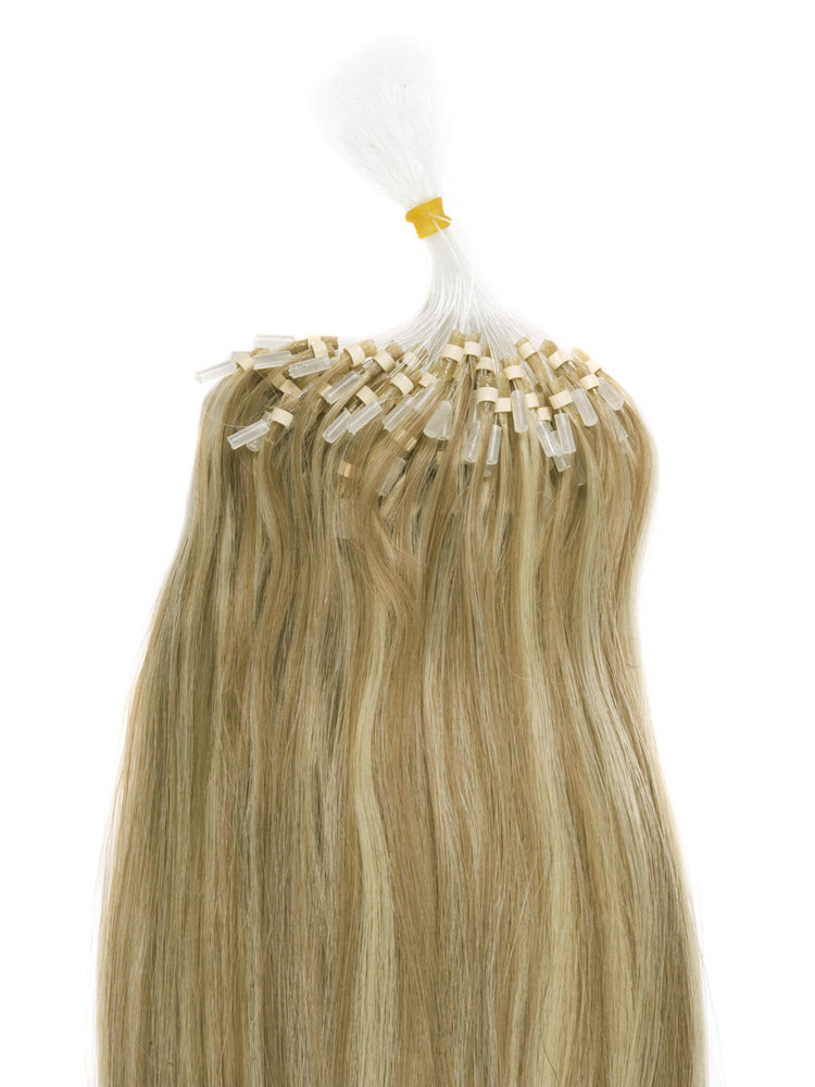 Extensões de cabelo Remy Micro Loop 100 fios lisos sedosos castanho dourado/loiro (#F12/613) 1