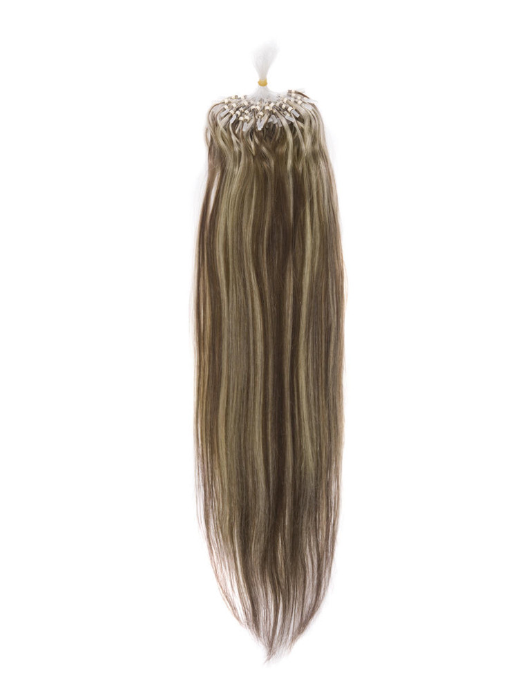 Extensions de cheveux humains Micro Loop 100 mèches droites soyeuses châtain/blond (#F6/613) 0