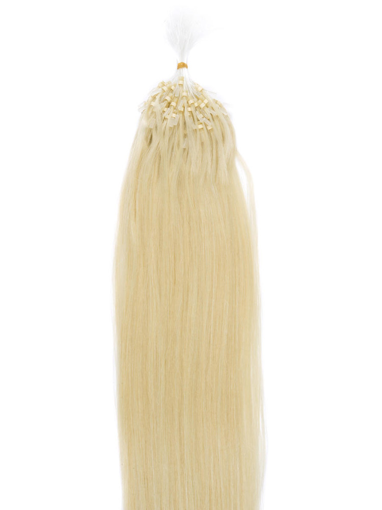 Remy Micro Loop Hair Extensions 100 Strands Silkeslen Straight Bleach Vit Blond(#613) 0