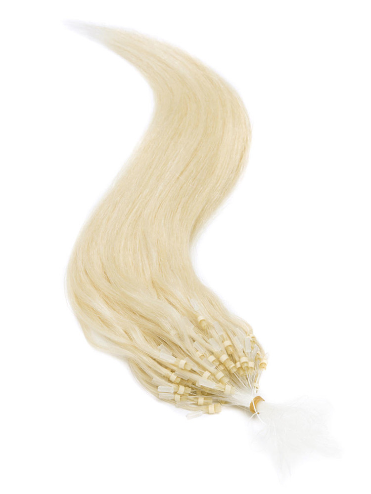 Remy Micro Loop Hair Extensions 100 tråde Silky Straight Bleach White Blond(#613) 1