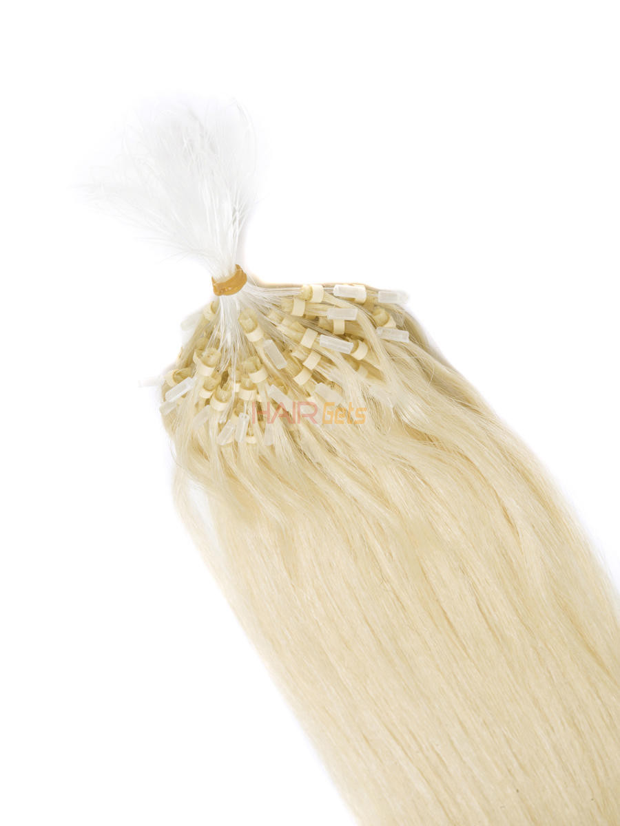 רמי מיקרו לולאה תוספות שיער 100 גדילים משיי ישר בלונד בלונד לבן (#613) 2