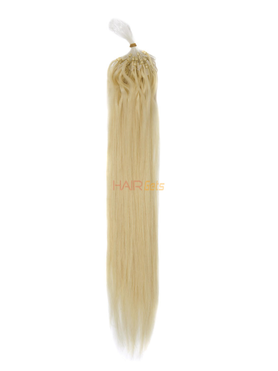 Micro Loop Remy Hair Extensions 100 tråde Silkeagtig Straight Medium Blond(#24) 0