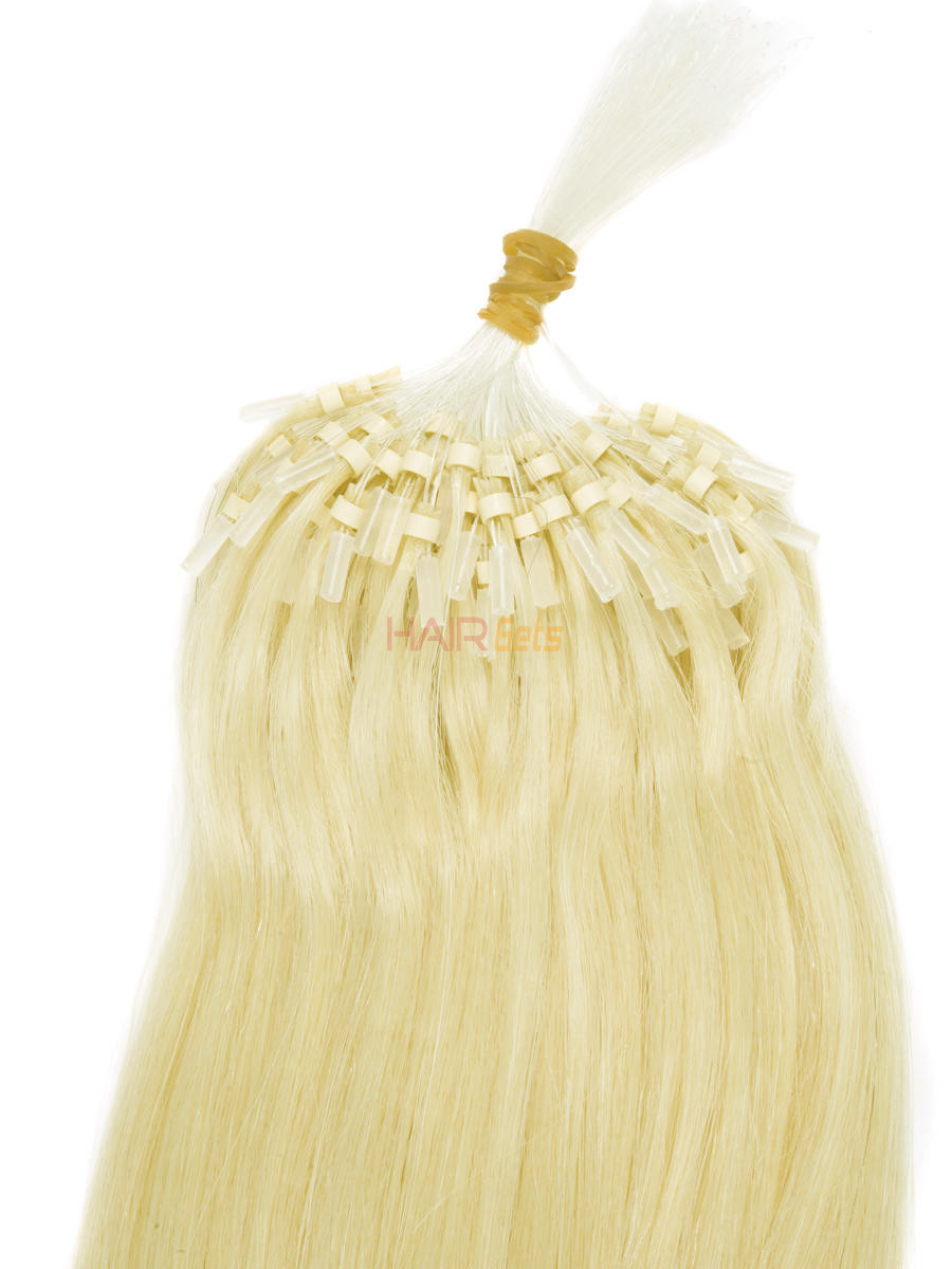 Micro Loop Remy Hair Extensions 100 Strands Silkeslen Rak Medium Blond(#24) 1