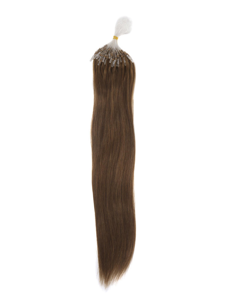 Extensions de cheveux humains Micro Loop 100 mèches Châtain clair droit soyeux (#8) 0