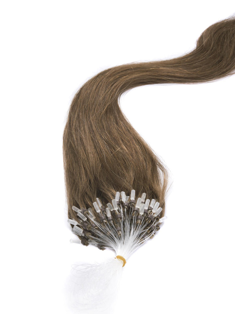 Extensions de cheveux humains Micro Loop 100 mèches Châtain clair droit soyeux (#8) 1