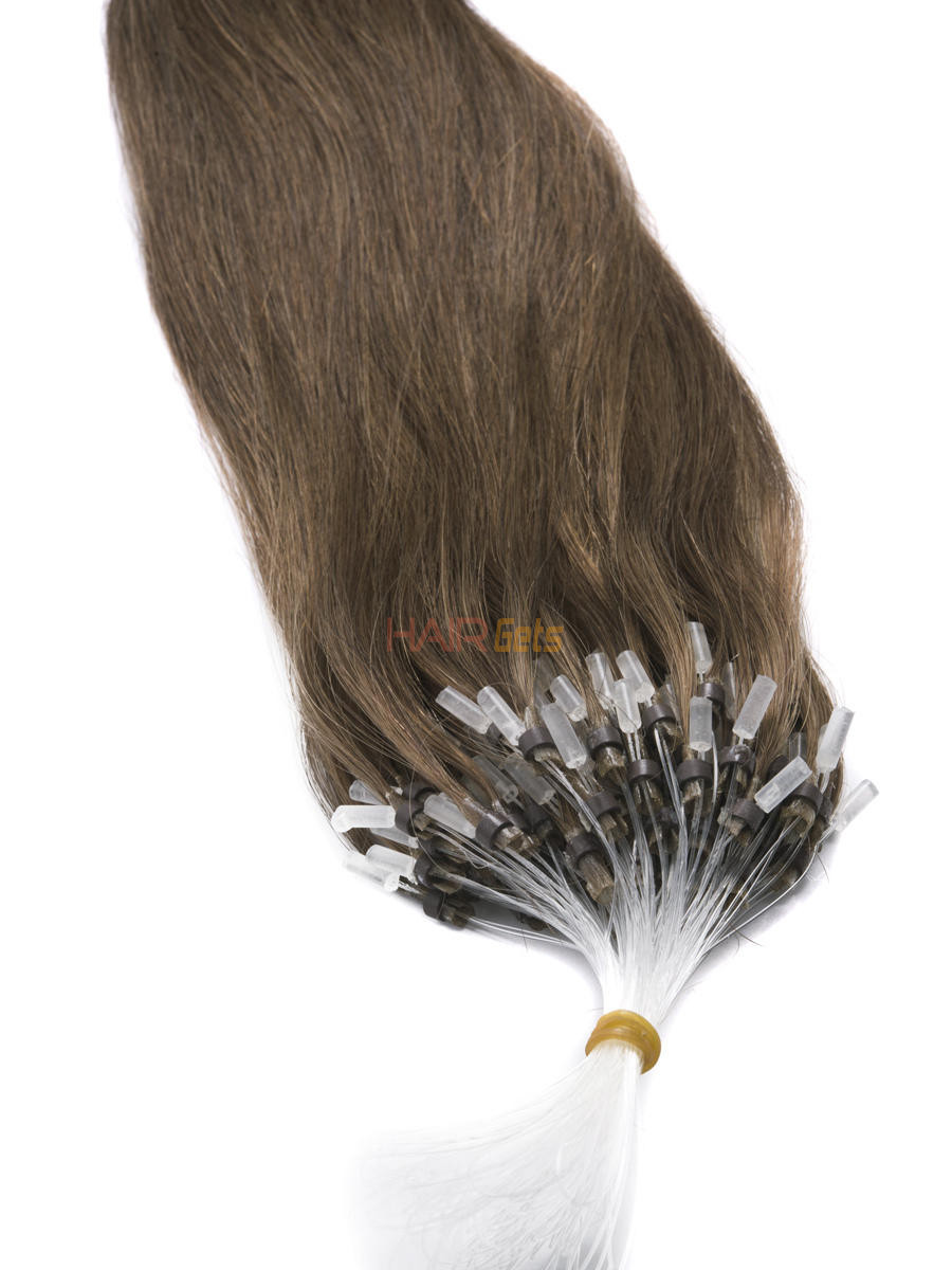 Extensiones de cabello humano Micro Loop 100 hebras Castaño claro recto sedoso (# 8) 2