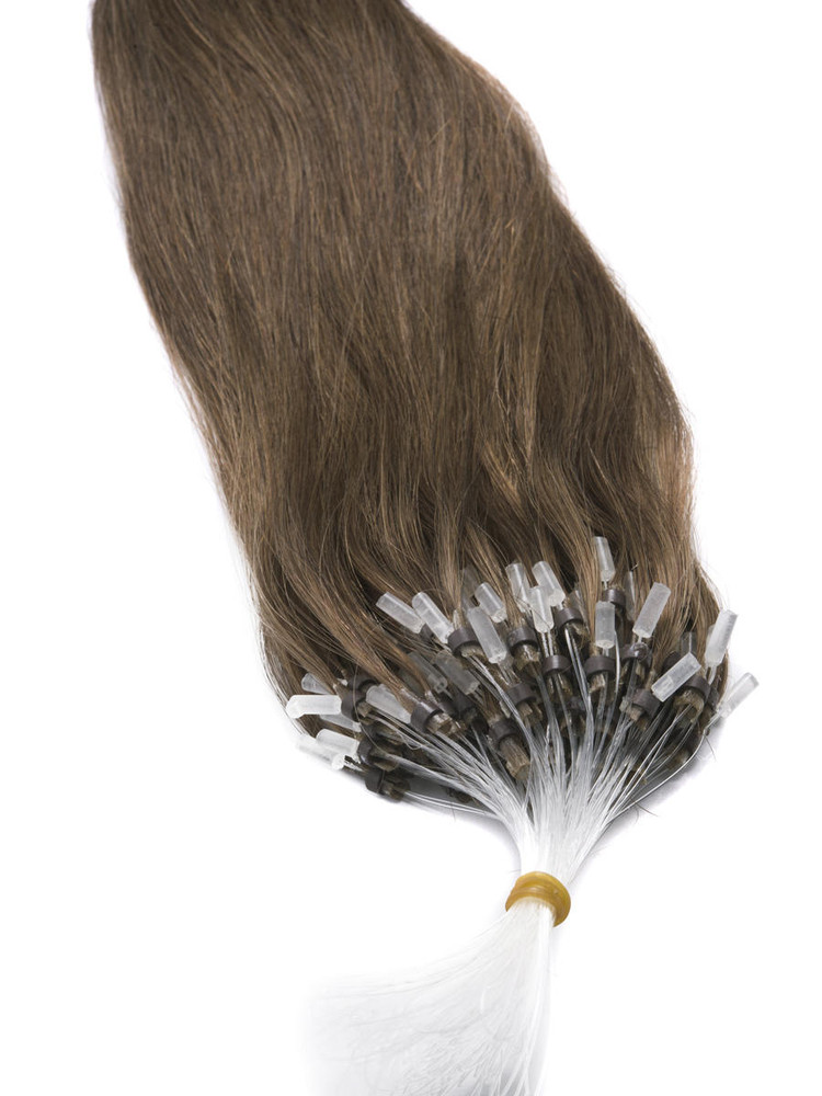 Human Micro Loop Hair Extensions 100 tråde Silkeagtig Straight Light Chestnut (#8) 2