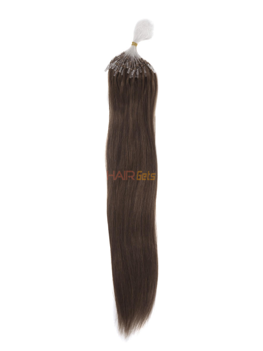 Micro Loop Human Hair Extensions 100 tråde Silkeagtig Lige Medium Brun (#4) 0