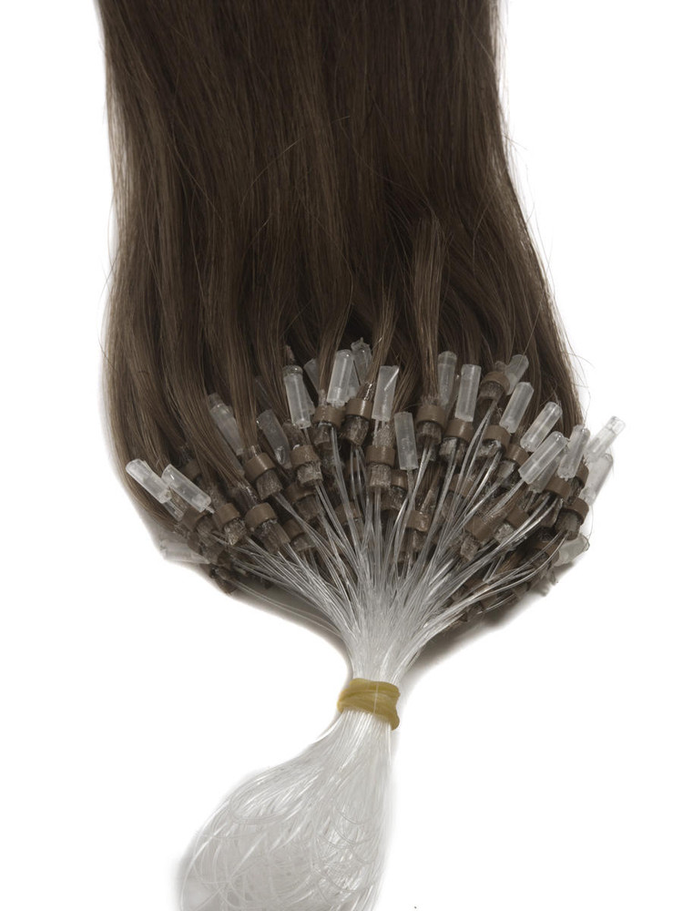 Micro Loop Human Hair Extensions 100 tråde Silkeagtig Lige Medium Brun (#4) 2