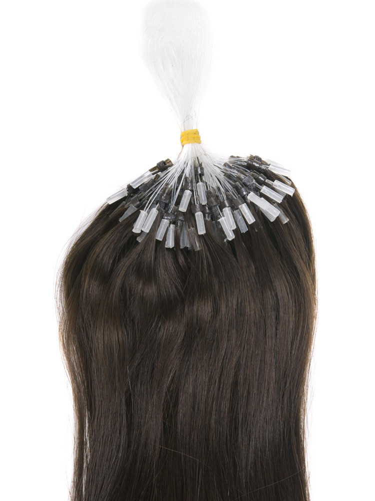 Extensiones de cabello Remy Micro Loop, 100 hebras, sedoso, recto, marrón oscuro (# 2) 1