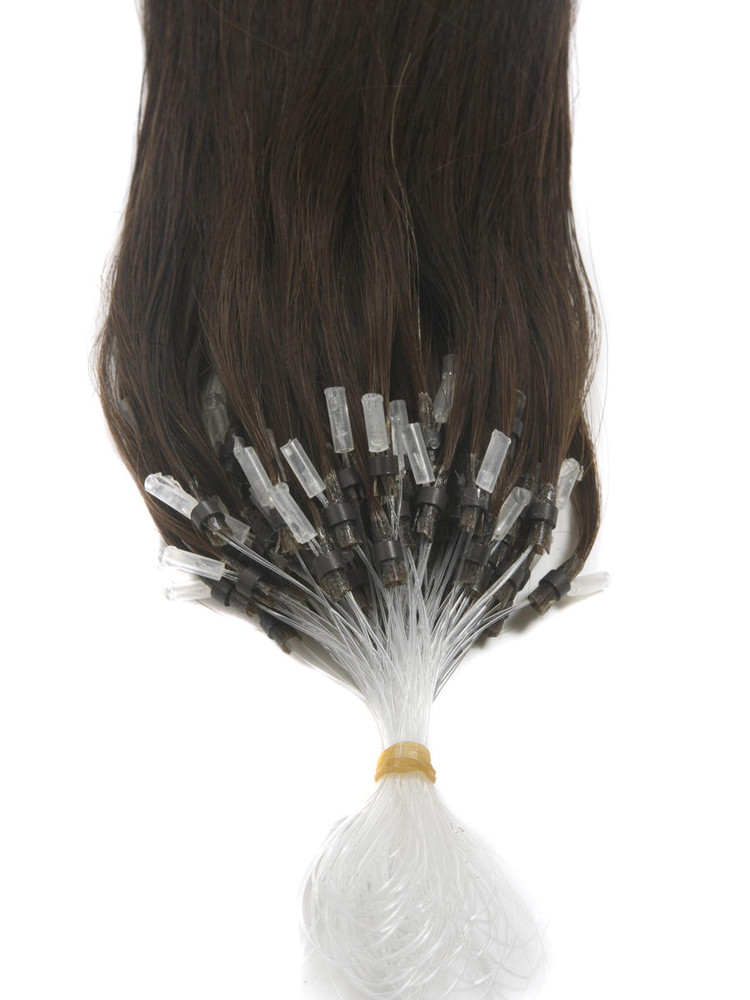 Extensiones de cabello Remy Micro Loop, 100 hebras, sedoso, recto, marrón oscuro (# 2) 2