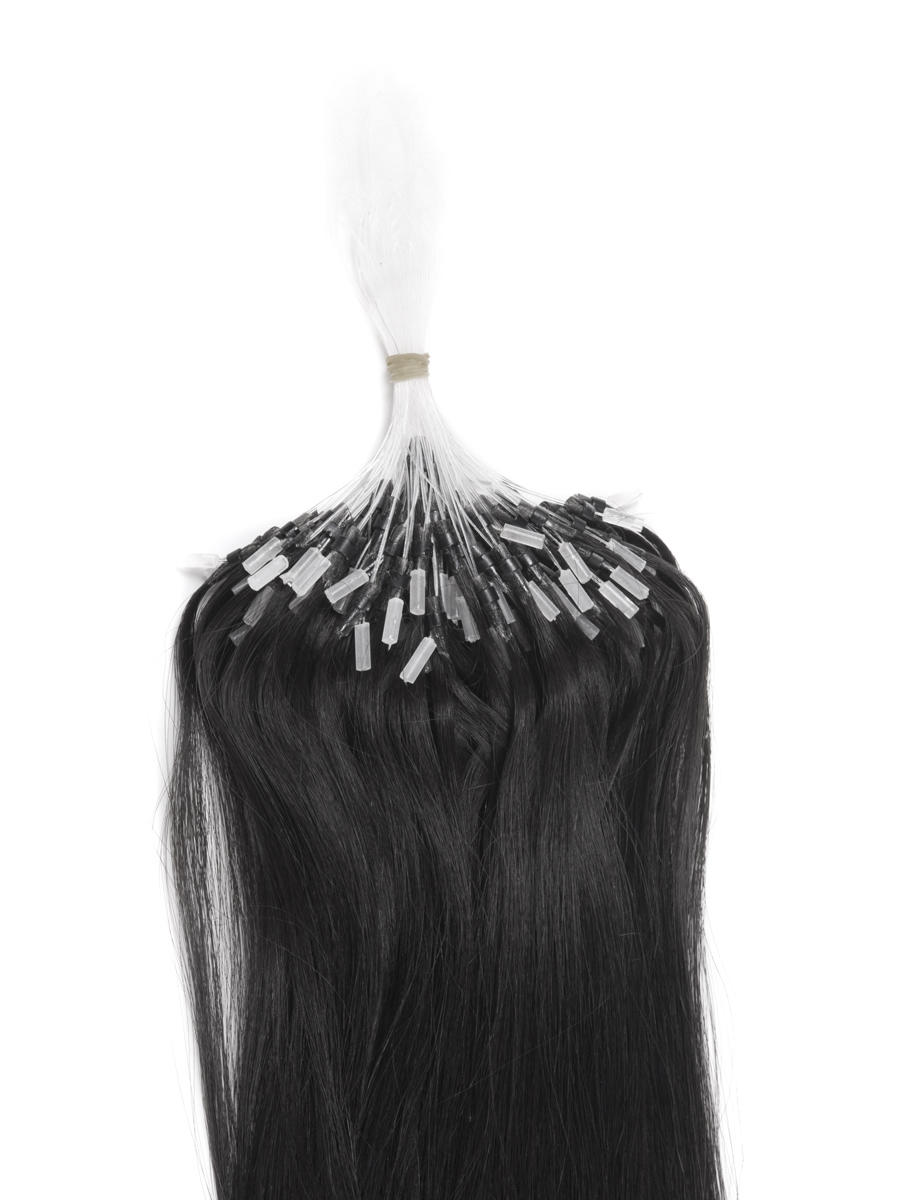 Micro Loop Human Hair Extensions 100 Strands Silky Straight Natural Black(#1B) 0