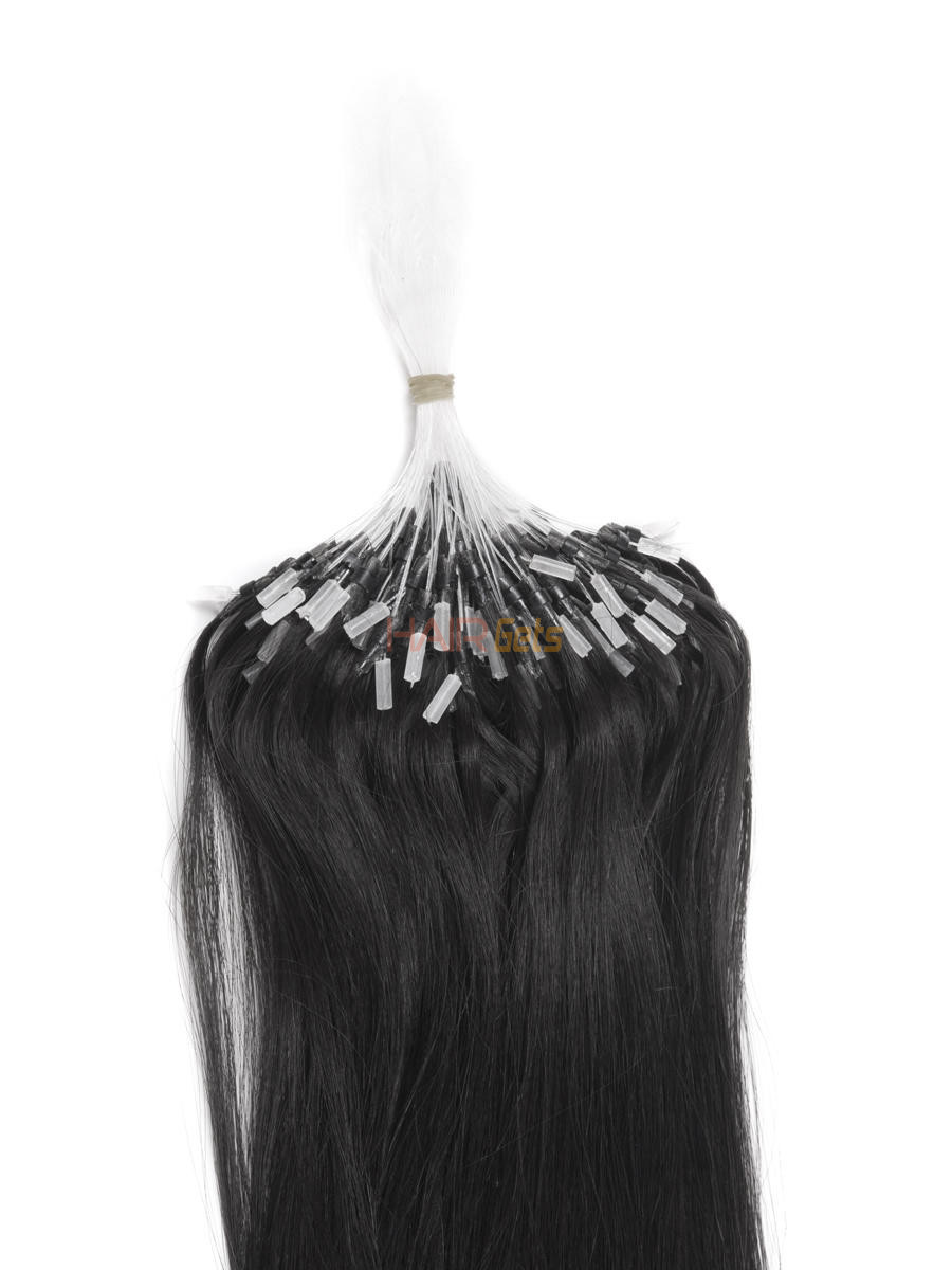 Micro Loop Human Hair Extensions 100 Strands Silky Straight Natural Black(#1B) 0