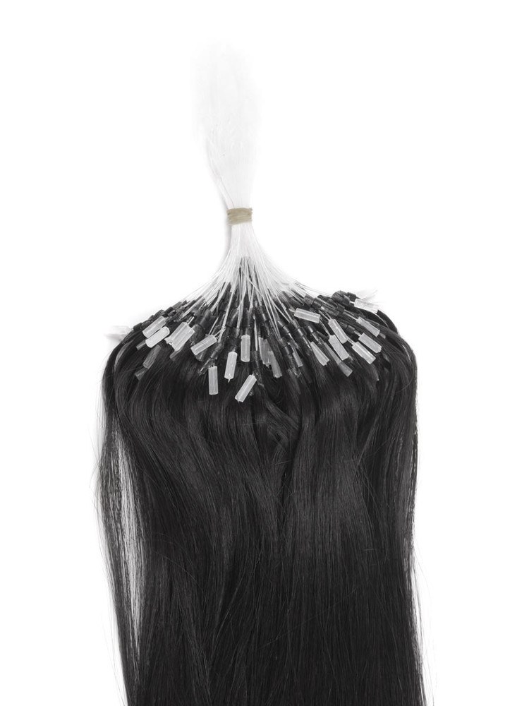 Extensions de cheveux humains Micro Loop 100 mèches soyeuses droites noires naturelles (# 1B) 0