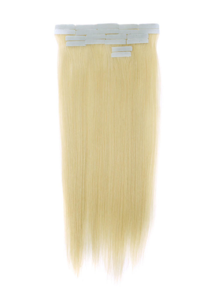 Tape In Human Hair Extensions 20 Piece Silky Straight Bleach White Blond(#613) 0