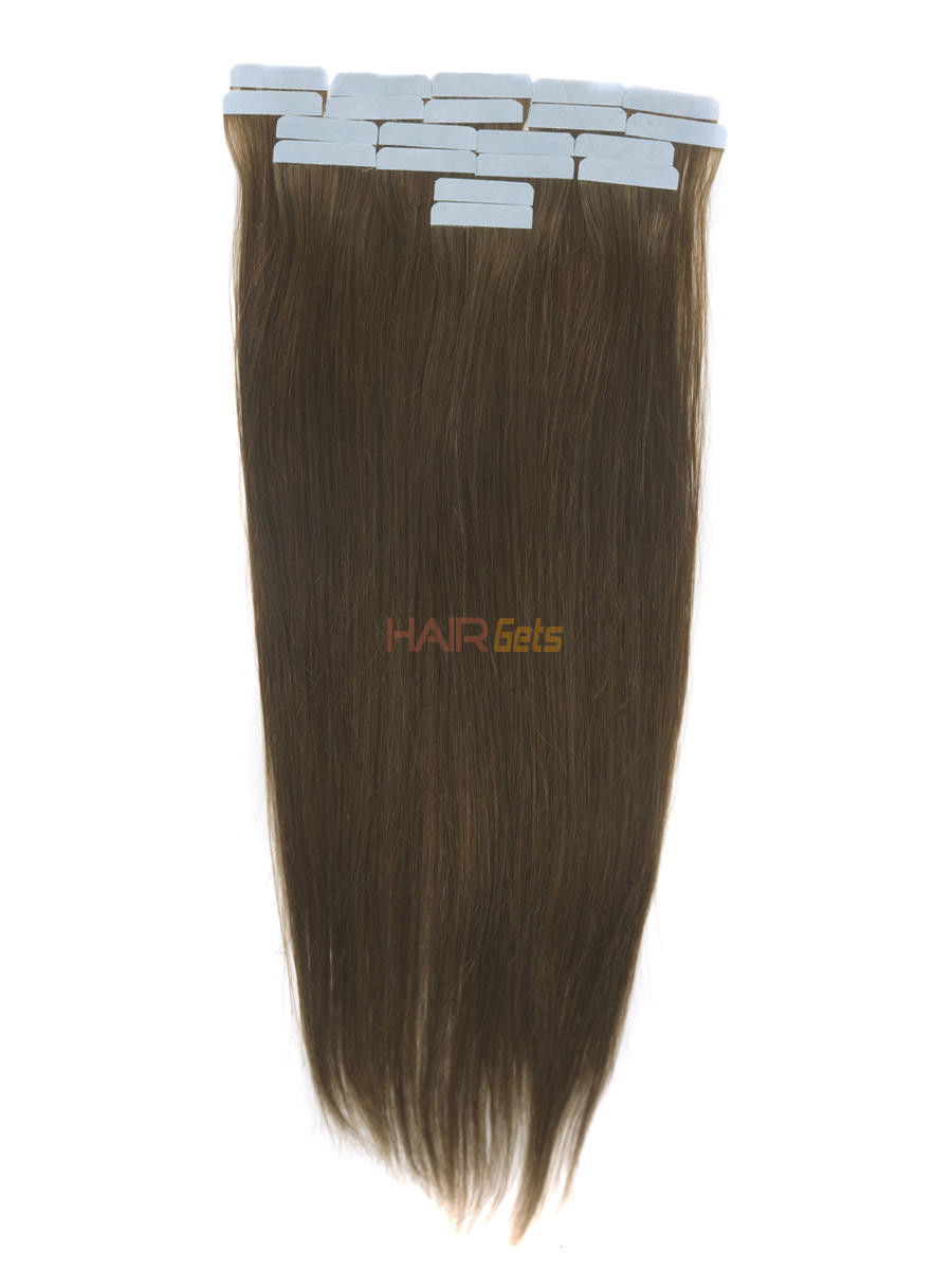 Remy Tape In Hair Extensions 20 pièces Silky Straight Light Chestnut (#8) 0