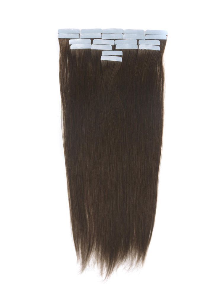 Remy Tape In Hair Extensions 20 bit Silky Straight Medium Brown (#4) 0