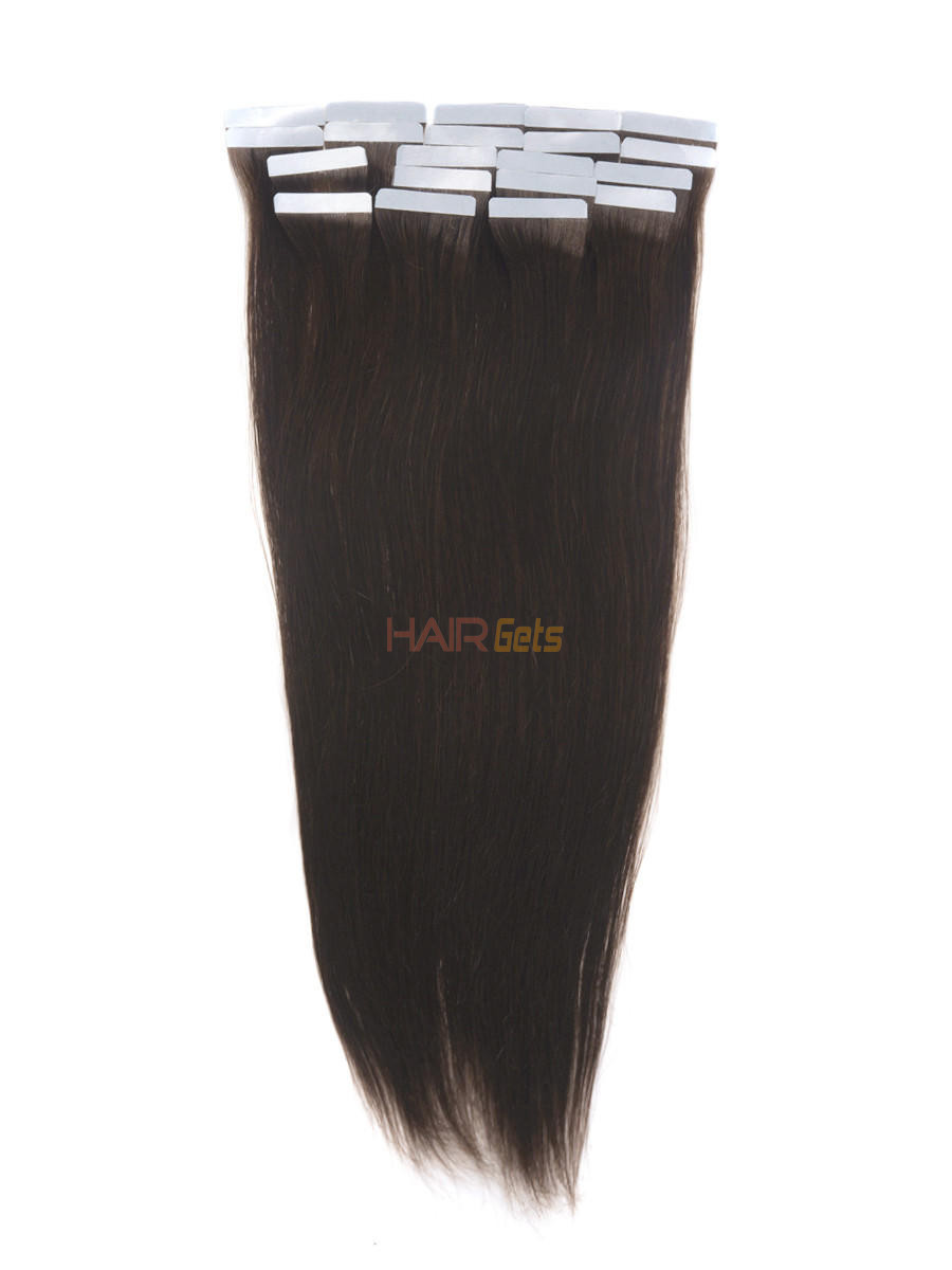 Tape In Remy Hair Extensions 20 stykker silkeaktig rett mørkebrun(#2) 0