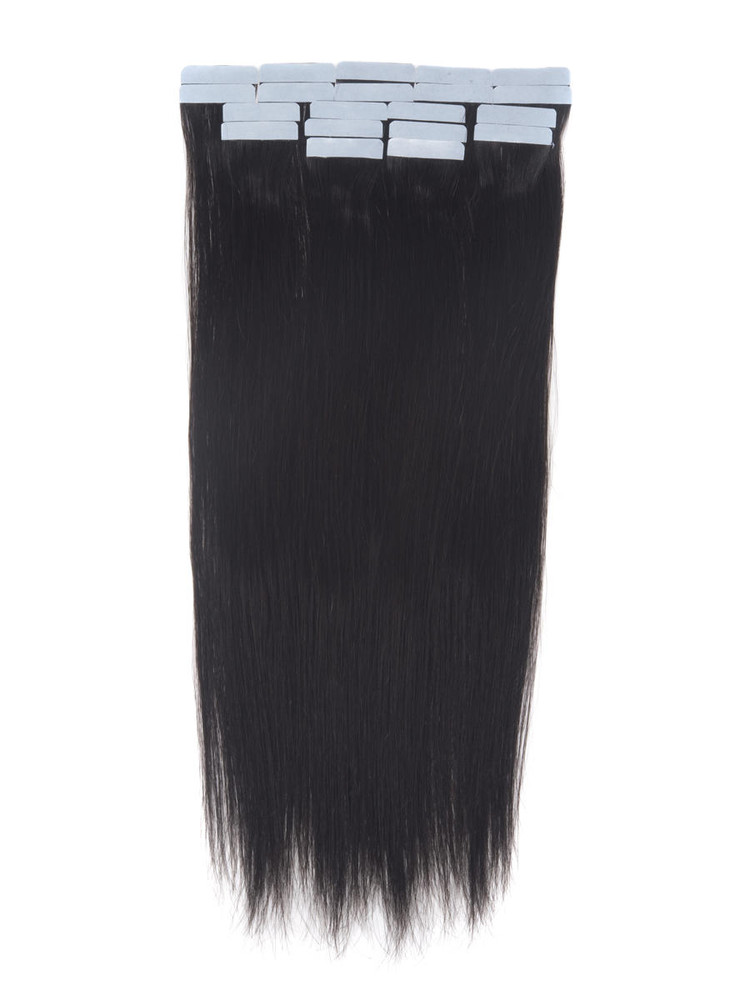Remy Tape In Hair Extensions 20 Stück Seidiges Glattes Naturschwarz(#1B) 0