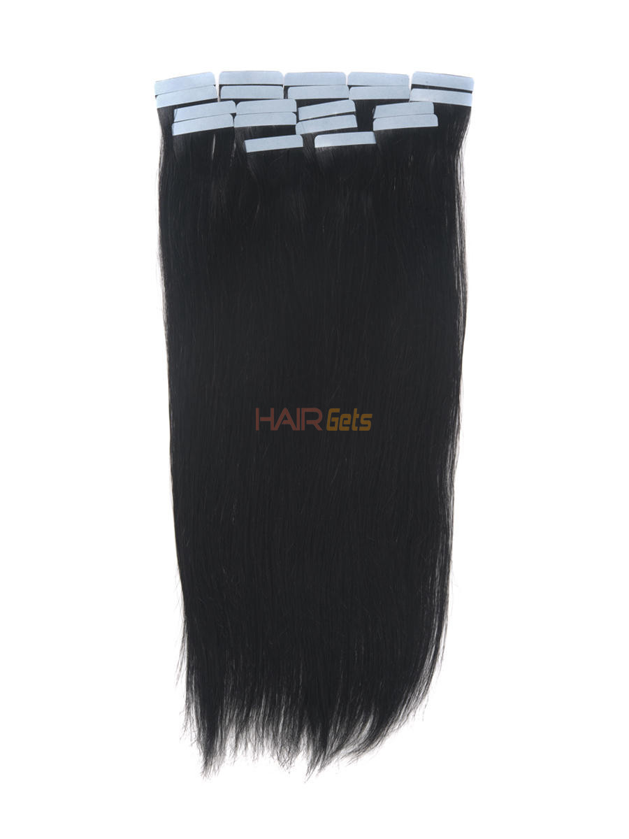 Tape In Remy Hair Extensions 20 Piece حريري مستقيم جيت أسود (# 1) 1
