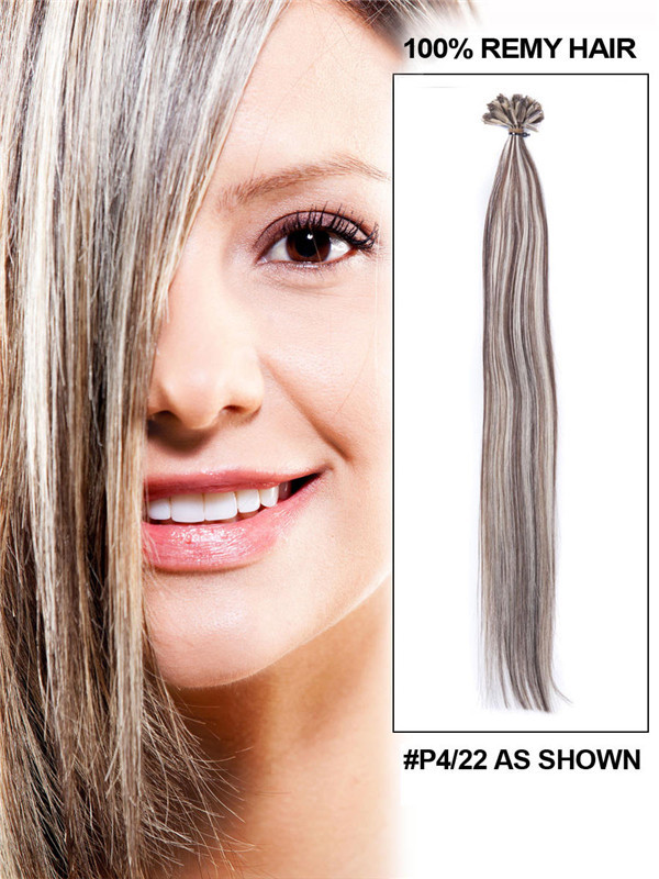 Extensões de cabelo com ponta de unha remy reta sedosa de 50 peças/ponta em U marrom/loiro (#P4/22) 0