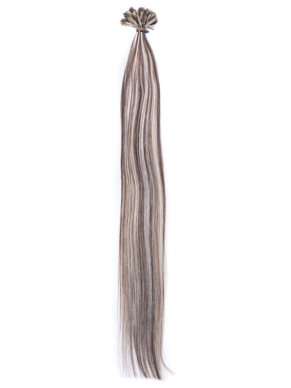 תוספות שיער חום/בלונד (#P4/22) 50 חלקים משיי ישר רמי קצה ציפורן/קצה U. 1