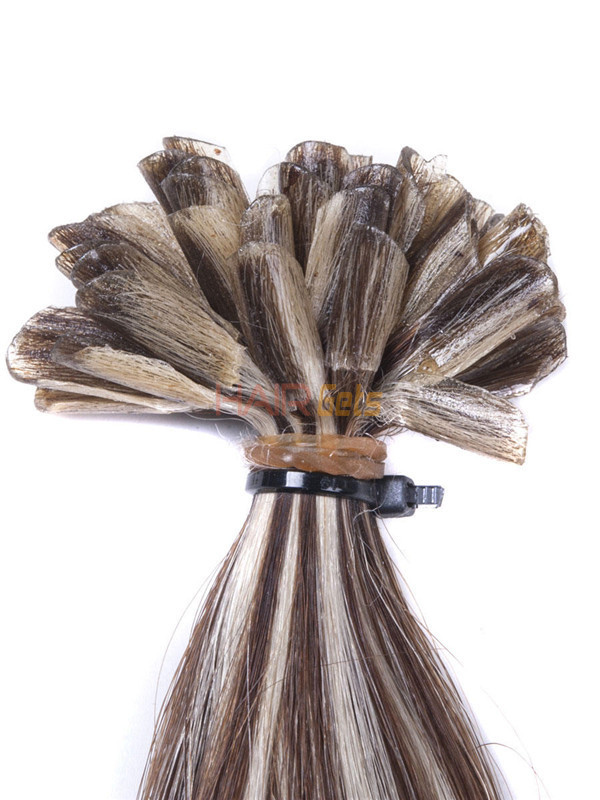 Extensões de cabelo com ponta de unha remy reta sedosa de 50 peças/ponta em U marrom/loiro (#P4/22) 2