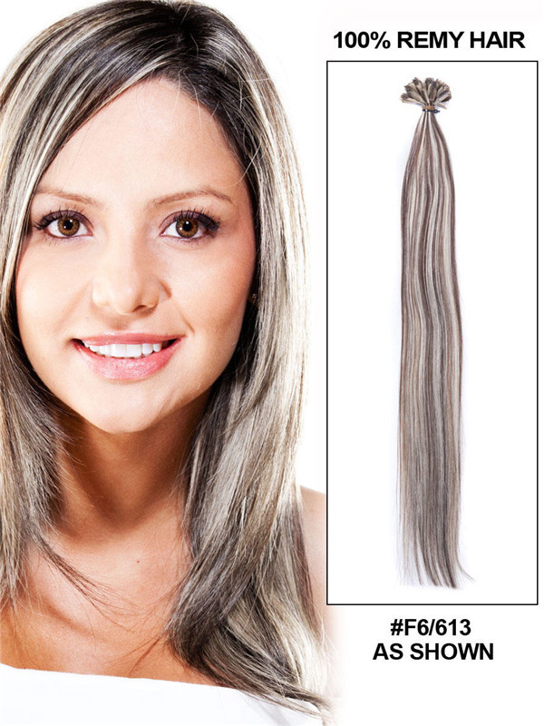 50 extensiones de cabello Remy de punta recta y sedosa para uñas, color rubio (#F6/613) 0