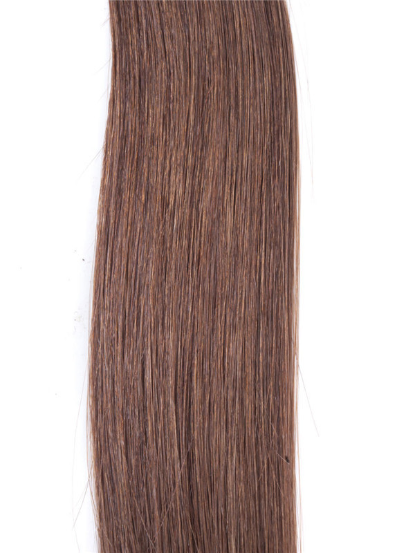 50 extensiones de cabello Remy con punta de uñas rectas y sedosas, color castaño claro (n.º 8) 3
