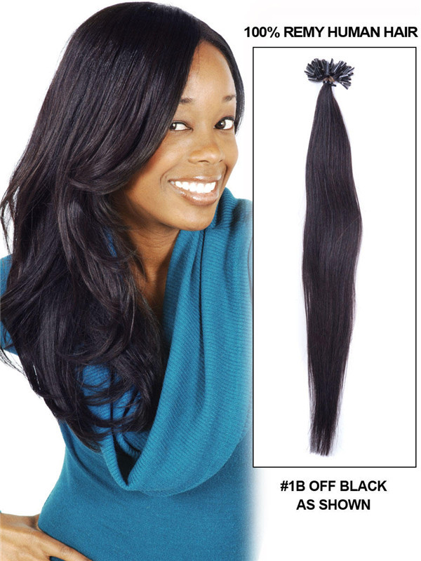 50 stykker Silky Straight Remy Nail Tip/U Tip Hair Extensions Natural Black(#1B) 0