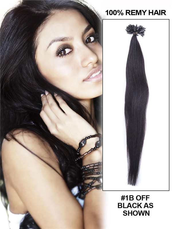 Επεκτάσεις μαλλιών 50 τεμαχίων Silky Straight Remy Nail Tip/U Tip Extensions Hair Natural Black (#1B) 1