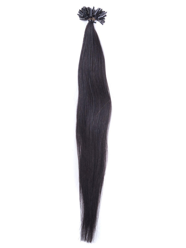 50 חלקים משיי ישר רמי קצה ציפורן/קצה U תוספות שיער שחור טבעי (#1B) 2