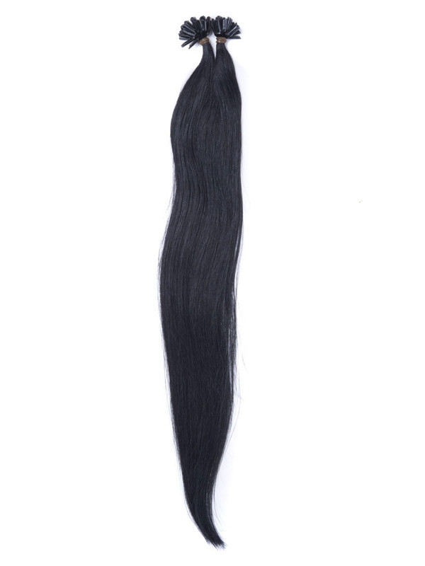50 extensiones de cabello con punta de uñas Remy rectas y sedosas/punta en U, color negro azabache (n.º 1) 2