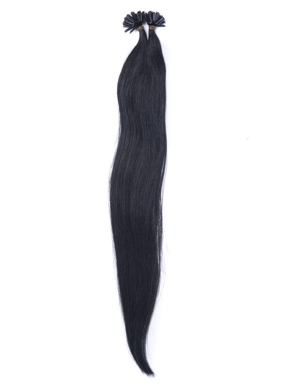 50 delar Silky Straight Remy Nail Tip/U Tip Hårförlängningar Jet Black(#1) 2