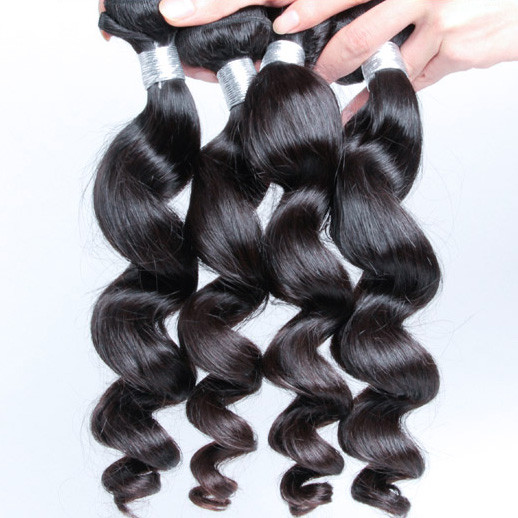 4 bunter 8A Virgin Peruvian Hair Loose Wave Natural Black Med Pris 1