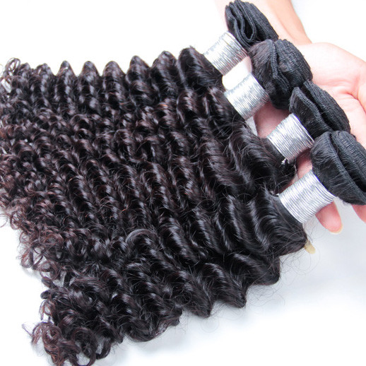 4 pcs 8A Deep Wave Vierge Péruvien Tissage de Cheveux Noir Naturel 0