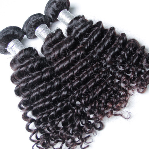 4 pcs 8A Deep Wave Vierge Péruvien Tissage de Cheveux Noir Naturel 1