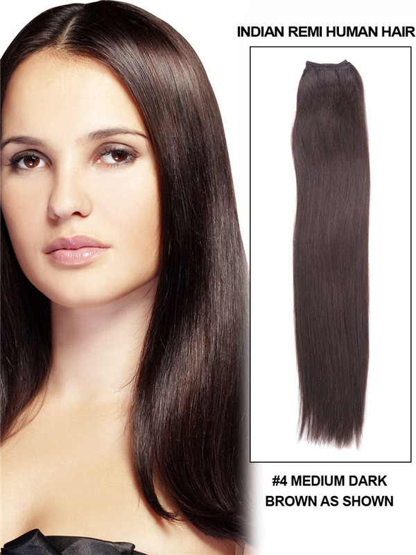 Medium Brown(#4) Silky Straight Remy Hair Weave 0