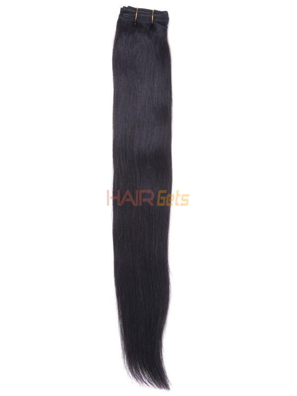 Billig Natural Black(#1B) Silky Straight Remy Human Hair Weave 0