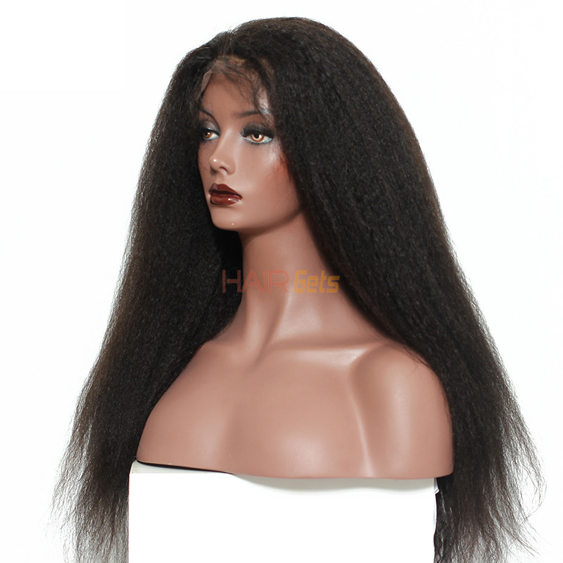360 Lace Frontal Wig Shiny Kinky Straight, erstaunliche Echthaarperücken 10-28 Zoll 0