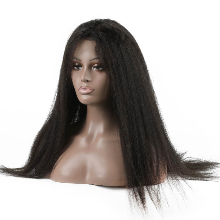 Glanzende Kinky Rechte Lace Front Pruik, Verbazingwekkende Maagd Haar Pruiken 10-26 inch 0