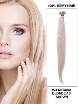 50 pièces Silky Straight Nail Tip/U Tip Remy Hair Extensions Medium Blonde(#24)