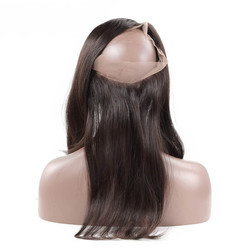 Color negro frontal de encaje recto sedoso 360 de cabello virgen sin procesar