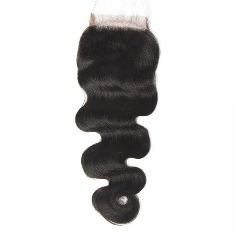 4*4 Obehandlat Virgin Hair Body Wave Spetsförslutning Naturlig färg