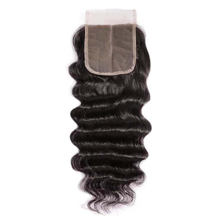 Fechamento de renda de cabelo virgem liso, 4*4 fechamento encaracolado solto para mulheres