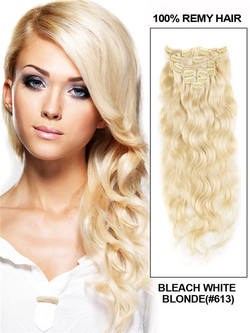 Bleach White Blonde(#613) Ultimate Body Wave Clip In Remy Hair Extensions 9 stk.